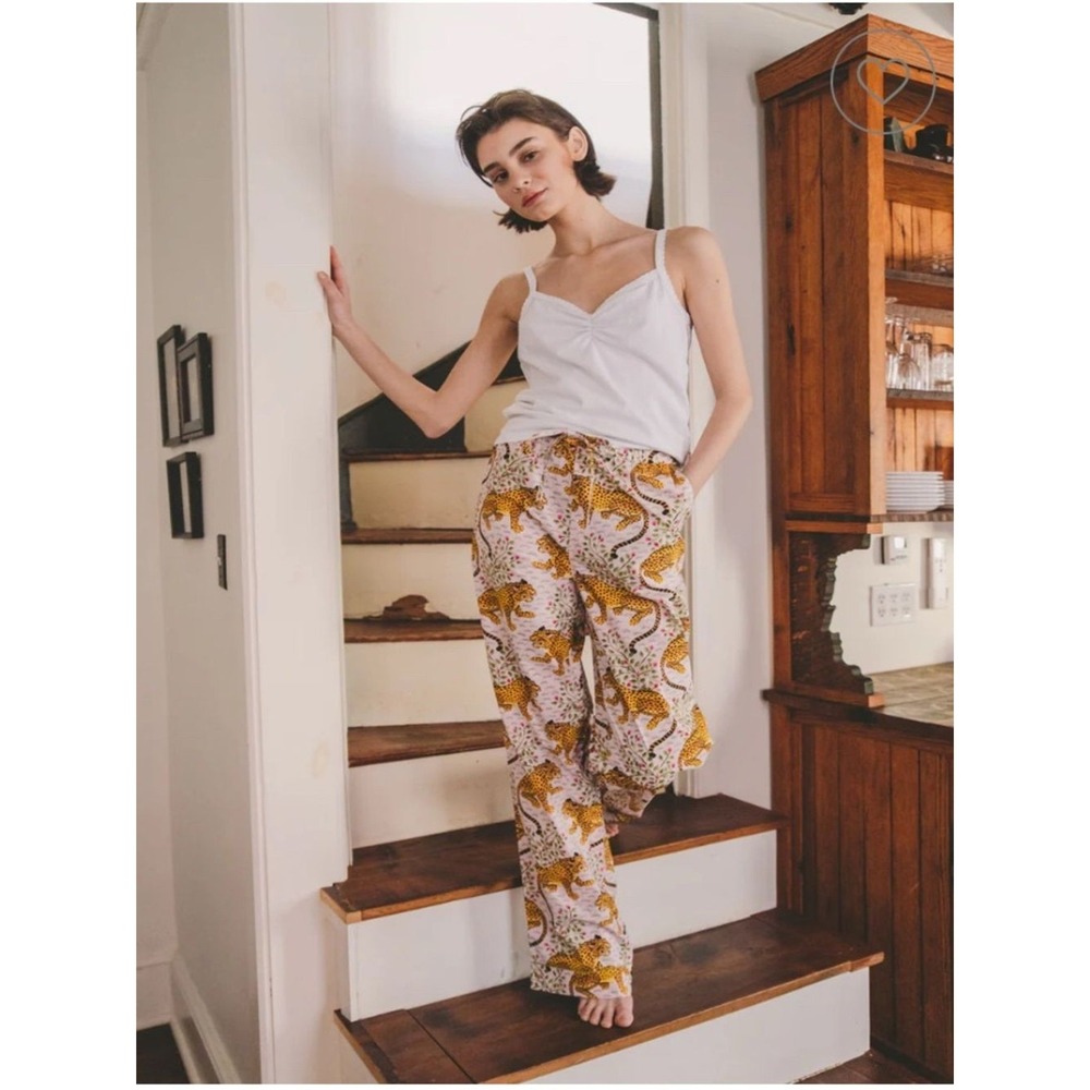Printfresh Pajama Pants Womens L Lilac Bagheera Leopard Organic Cotton Sleepwear